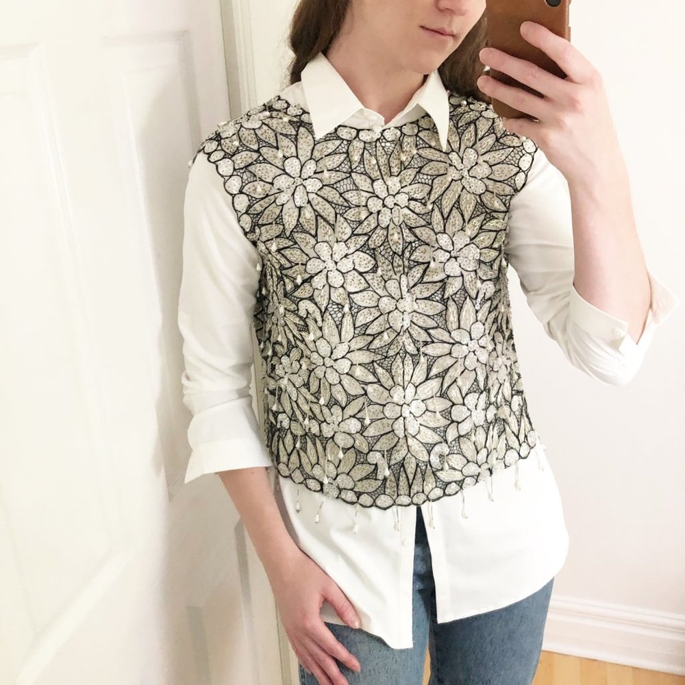 Stunning Vintage Art Deco Hand Beaded Floral Top - Picture 7 of 7